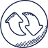 Ícono circular de línea con dos flechas curvas, que simboliza sincronización de datos, actualización o intercambio.